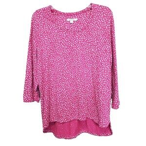 Chico's Pink Slub Knit Cheetah-Print Scoop Neck High-Low Hem T-Shirt Size 2 LGE
